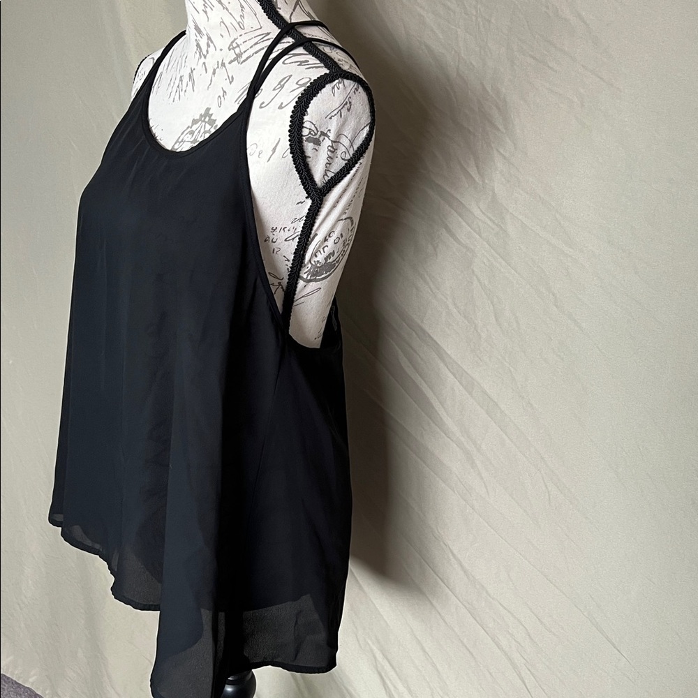 Sexy strappy chiffon flowing evening tank black sheer large Cecico